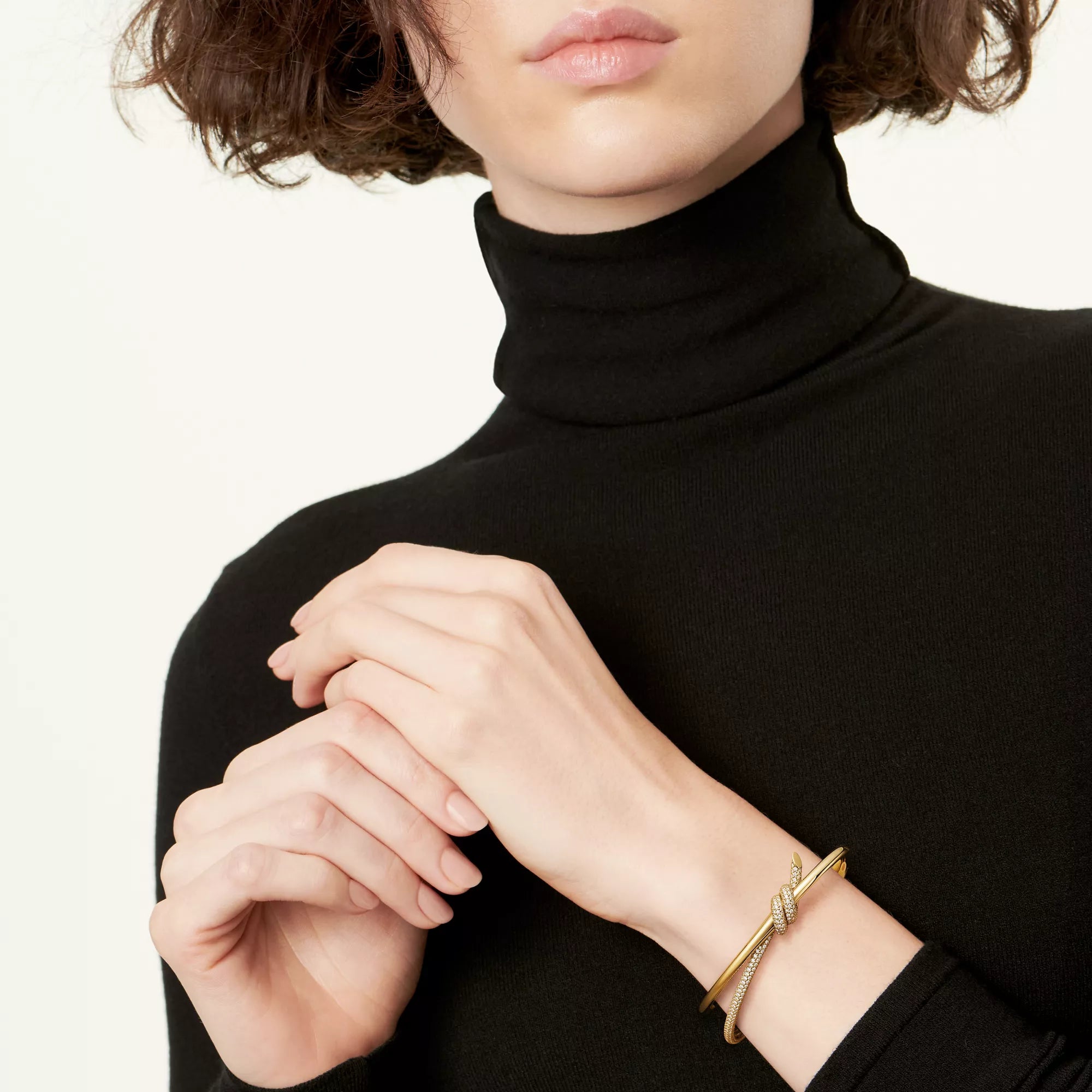 AV Lucent Bracelet - Double Row Diamond Hinged Bangle (Yellow Gold)
