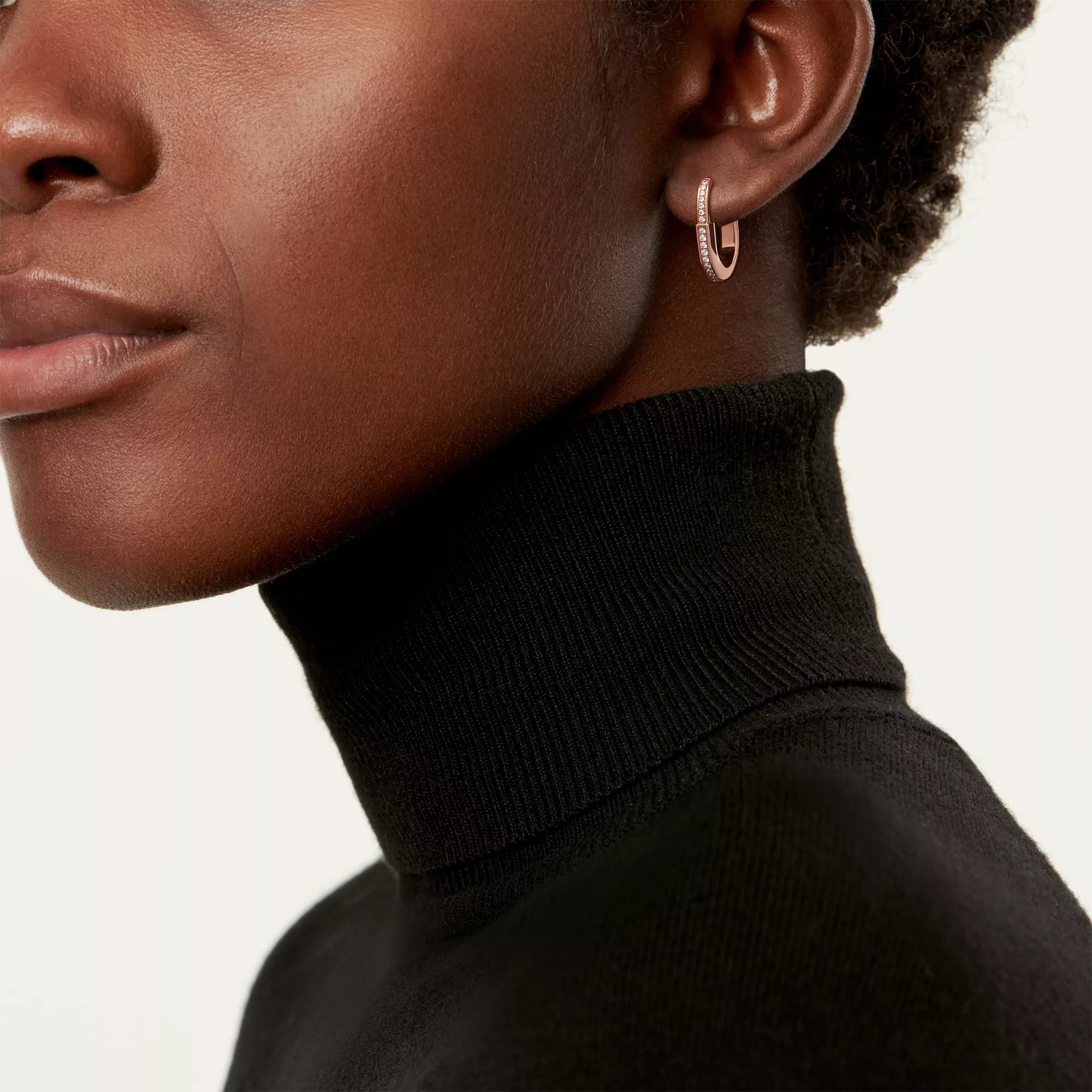 AV Lock Earrings - Rose Gold with Full Pavé Diamonds, Small
