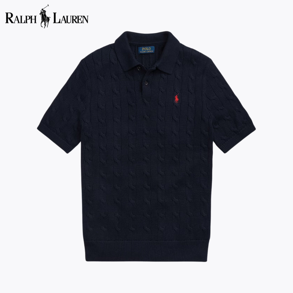 RL Cable-Knit Cotton Polo-Collar Sweater
