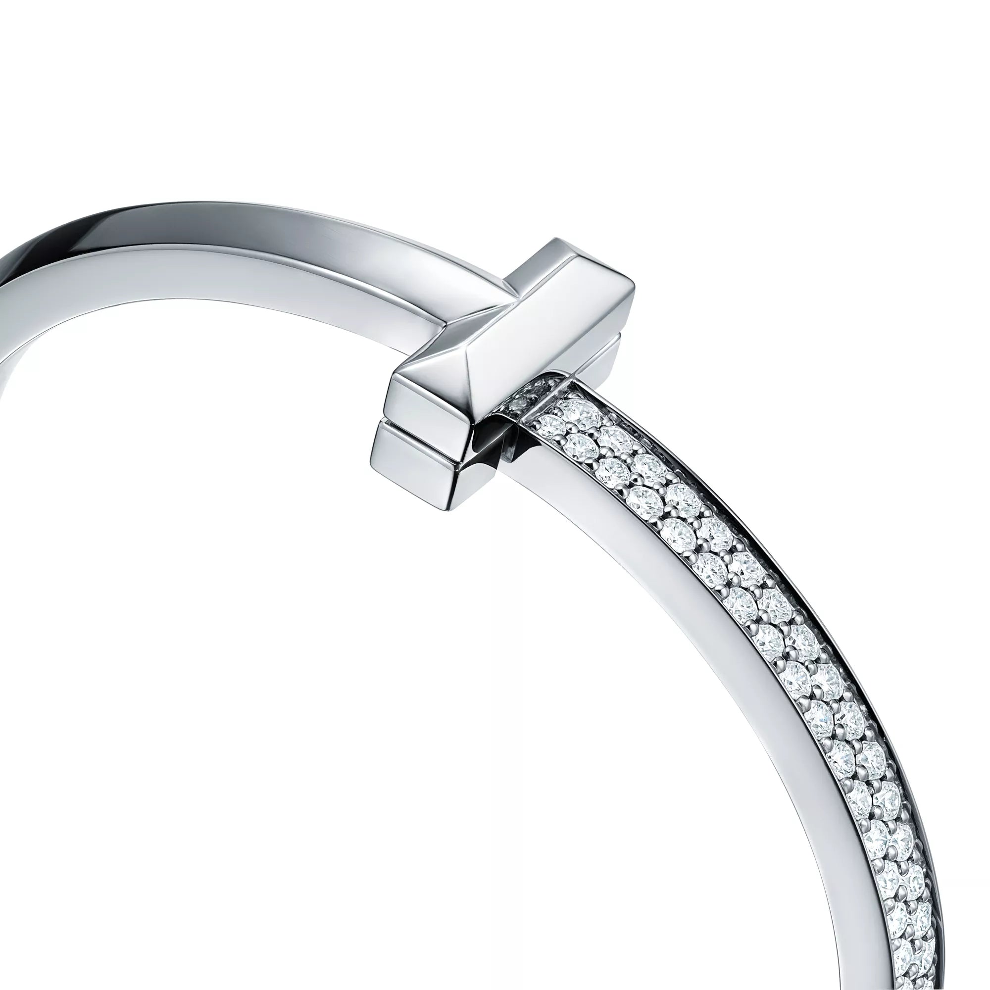 AV T Bracelet - T1 Wide Half Pavé Bangle White Gold