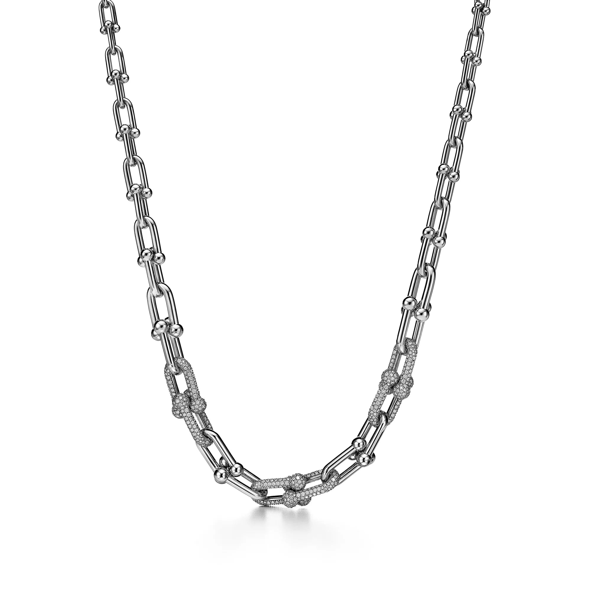 AV Pulse Necklace - Graduated Link with 3 Pavé Diamond Links (White Gold)
